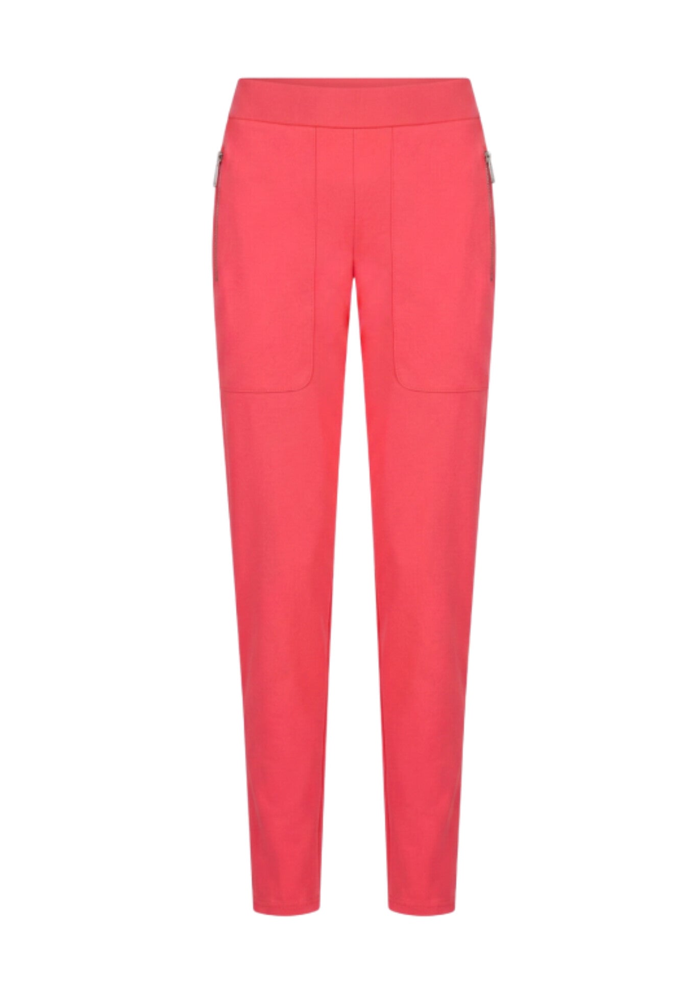 Raffaello Rossi Corry Hightech Jersey Pant in Flamingo pink, slim-leg pull-on travel pant, front view