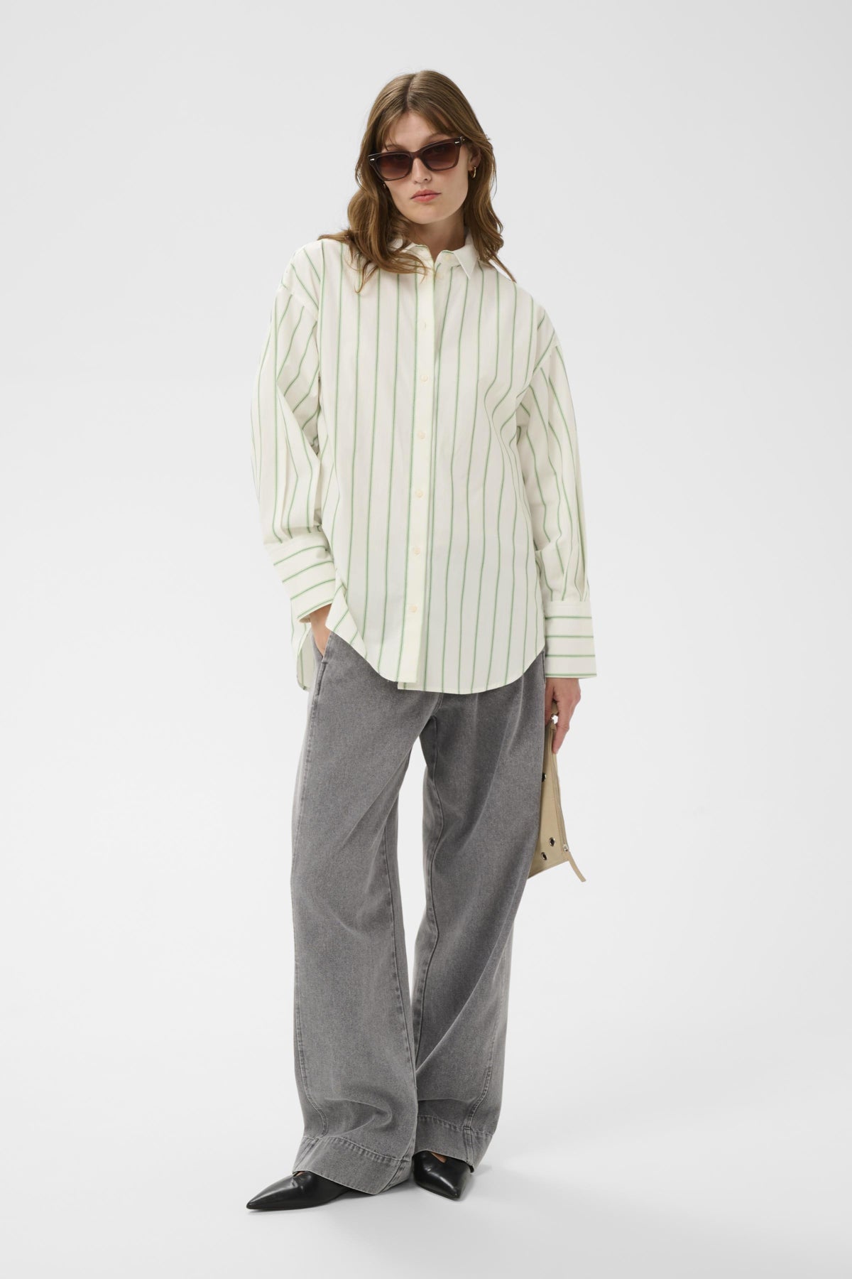 Soaked in Luxury Noelle Striped Shirt in Vibrant Green and White Stripe