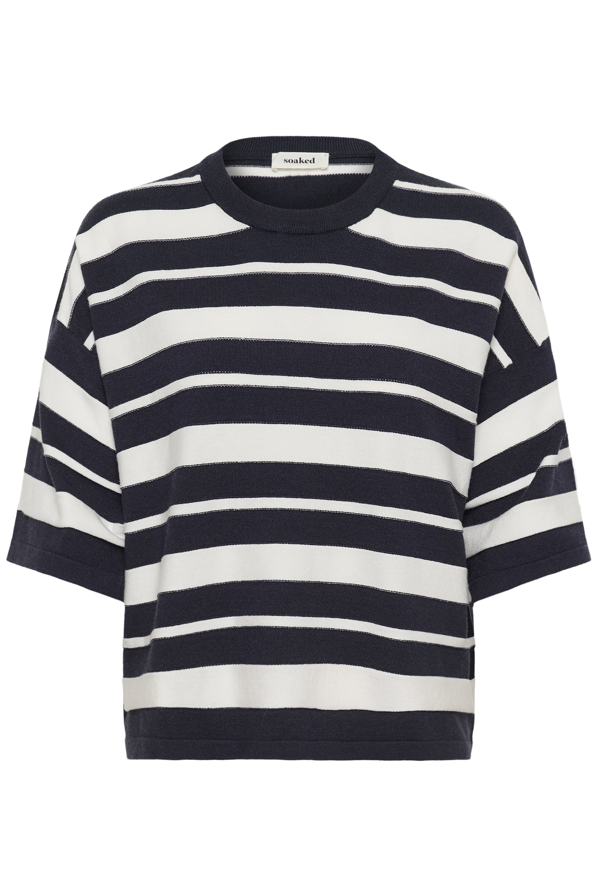 Soaked in Luxury Spina Boxy Structure Pullover in India Ink and White Stripe