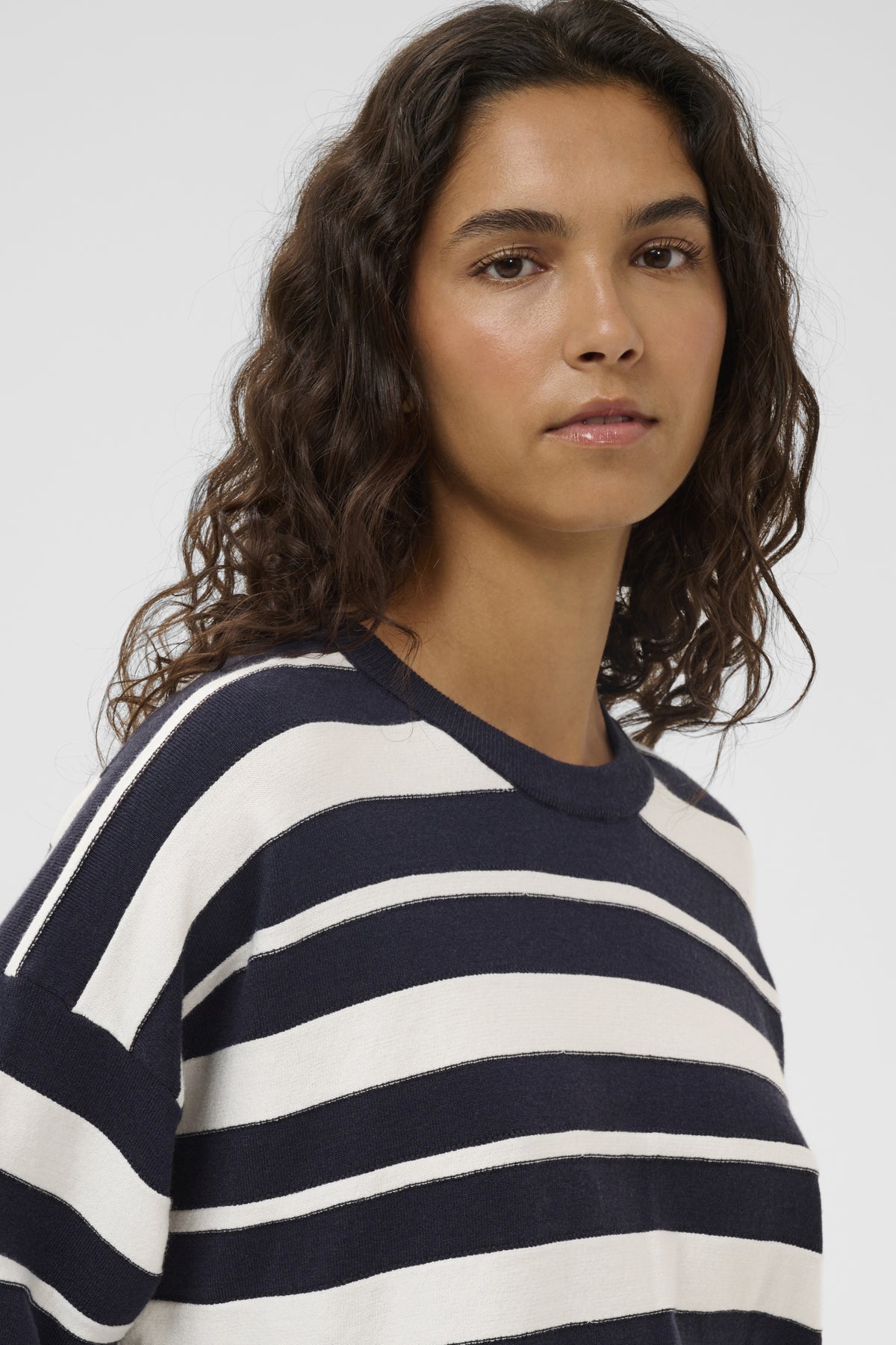 Soaked in Luxury Spina Boxy Structure Pullover in India Ink and White Stripe
