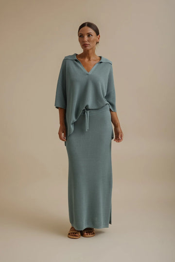 Talamaya Lattice Cruise Skirt in Sage - front view