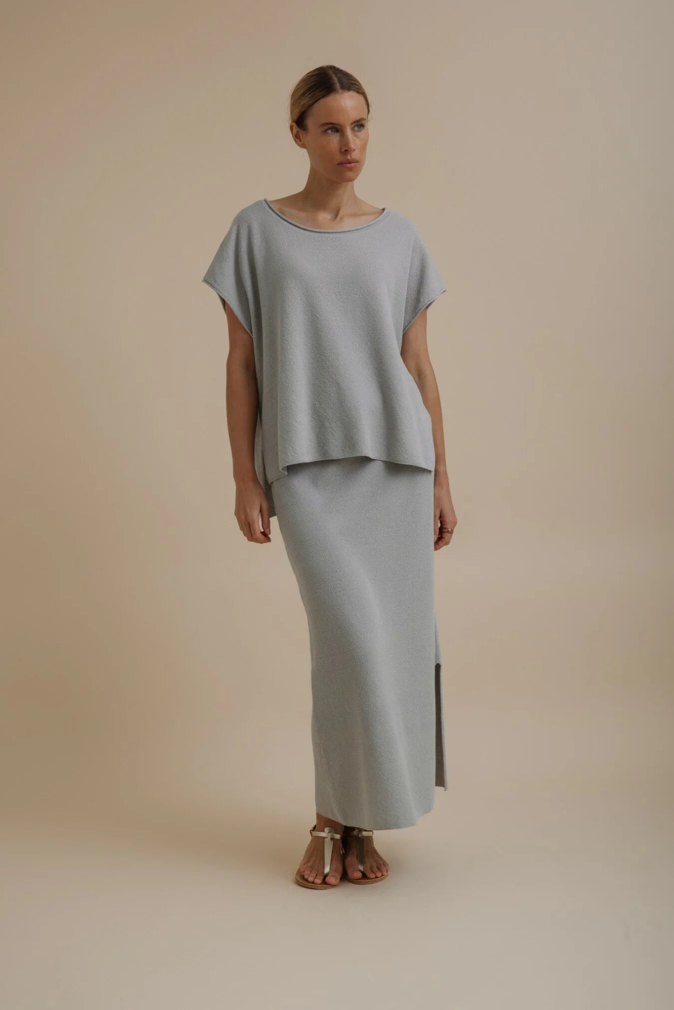 Talamaya Retreat Cotton Twist Sleeveless Pullover in Sky - detail