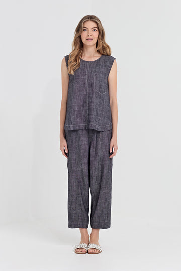 Verge Avery Tank in Ink, worn - front styled with the Faithful Pant