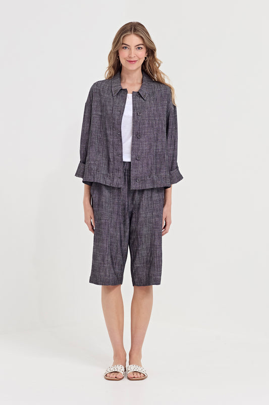 Verge True Jacket in Ink, worn - front