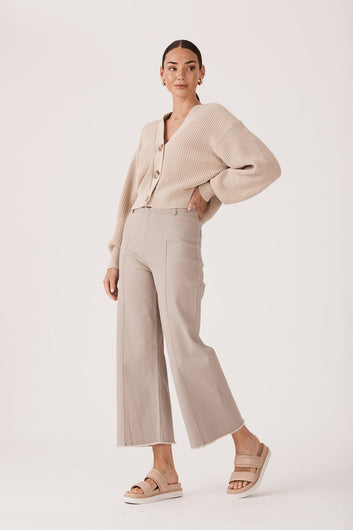 kendall drill wide leg pant - stone