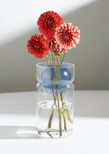 balance vase - clear + blue